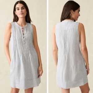 Faherty Isha Linen Dress Sz XS Mini Striped Sleeveless Pockets Coastal Boho